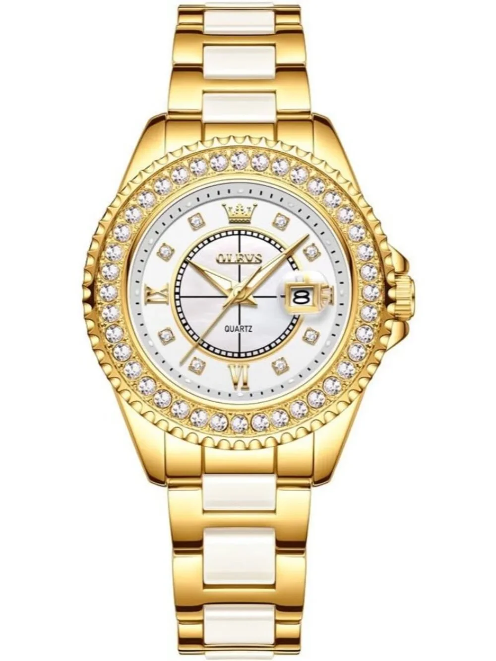 Women's Gold White Dial Fashion Stainless Steel Waterproof Date Wrist Watches